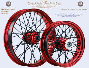 21x3.5 and 16x3.5, Steel rim, Fat spokes, Candy Red, Vivid Black