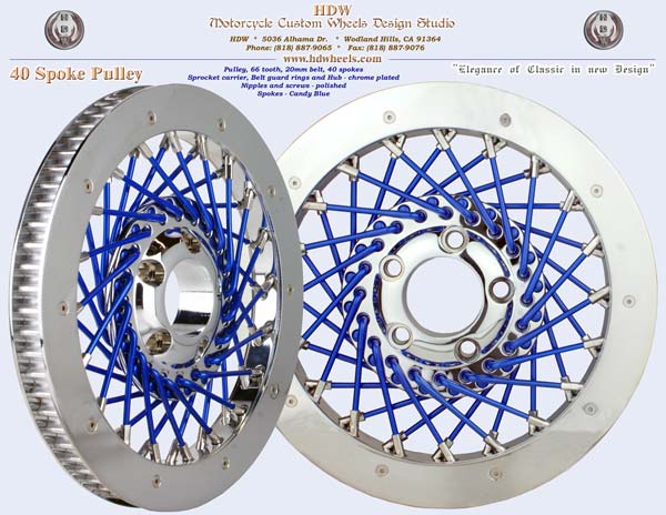 40 spoke pulley chrome and blue