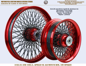 21x3.25 and 16x5.5 100 spoke wheel Candy Red