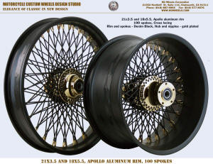 21x3.5 and 18x8.5 Apollo 100 spokes Denim Black and Gold plating