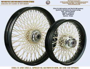 23x3.75 and 18x3.5 100 and 80 beige spokes black harley