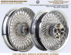 17x3.5 and 16x5.5 120 Twisted spoke wheel Harley chrome