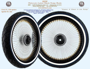 21x3.25, Apollo-SL, Radial, Vivid Black and White, Gold plated nipples, 120/70-21 custom white wall tire