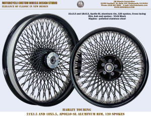 120 spoke wheel for Harley Indian Touring Black 21 and 18