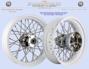 16x3.0 and 16x5.0, Steel rim, Fat spokes, Glacierr White, Chome, 2009 and up Touring