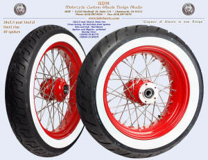 18x3.5 and 16x5.0, Steel rim, Red Baron, 120/90-18 and 180/65-16 White Wall tires
