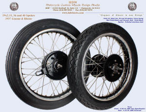 19x2.15, Steel, 36 and 40 spokes, Vivid Black, Chrome, For 1937 Gnome and Rhone, Tires