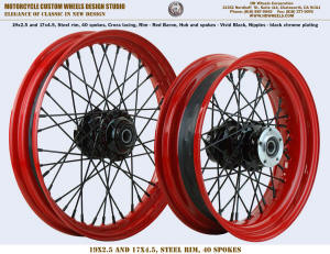 19x2.5 and 17x4.5 steel rim 40 spokes Red Baron Vivid Black