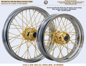 21x3.5 and 18x4.25 40 spoke wheel Harley chrome and gold plating