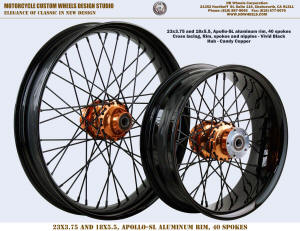 23x3.75 and 18x5.5 wheel 40 spokes Black and Copper Harley