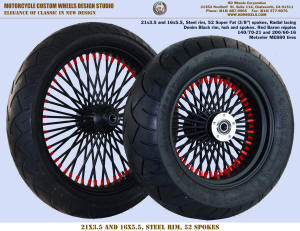 21x3.5 and 16x5.5 52 Super Fat Radial wheel Denim Black and Red Baron 140 and 200 tire