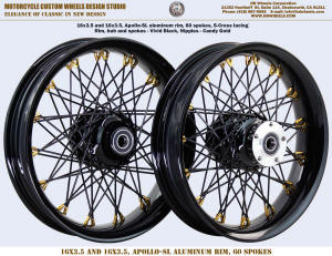 16x3.5 Harley custom black gold wheel 60 spokes aluminum