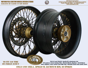 19x3.0 and 18x8.5 60 spoke wheel Indian scout 240 tire gold and black