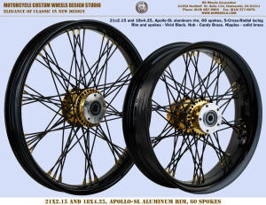 21x2.15 and 18x4.25 Apollo-SL, S-Cross-Radial, Vivid Black, Candy Brass, Solid brass nipples