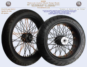 21x3.25 and 18x5.5, Apollo-SL, S-Cross, Denim Black, Candy Copper, Copper plated nipples, 140 and 180 tires