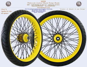 23x3.75, Apollo-SL, Chrome Yellow, Vivid Black, Black chrome plated nipples, 130/60-23 Avon tire