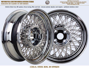 15x6.0 Steel rim 80 spokes Chrome Harley trike wheel