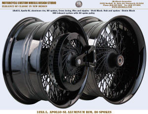 18x8.5, Apollo-SL rim, 80 spoke wheel Black, Spoke pulley, HHI inboard brake system