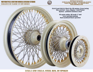 21x3.5, 16x3.0 80 spokes Ivory wheel, 40 spoke pulley