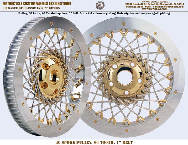 Harley 40 Twisted spoke drive pulley chrome and gold
