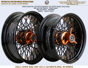 16x5.5 and 15x7 60 Fat Black and Candy Copper 3 Bar spinner