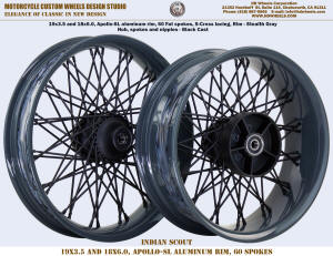 19x3.5 and 18x6.0 wheel Indian Scout 60 fat spokes Stealth Gray and black