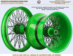 21x3.25 and 18x13, Apollo-SL S-Cross 60 spokes Radioactive green and black
