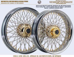 Harley 80 Twisted spoke wheels chrome and gold