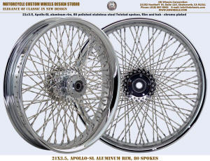 21x3.5 Harley 80 Twisted spoke wheel, chrome